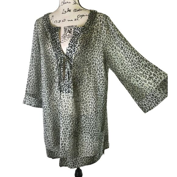 TOMMY BAHAMA SWIM COVER UP TUNIC EMBELLISHED CHEETAH ANIMAL PRINT SZ M BEACHY - Picture 8 of 16